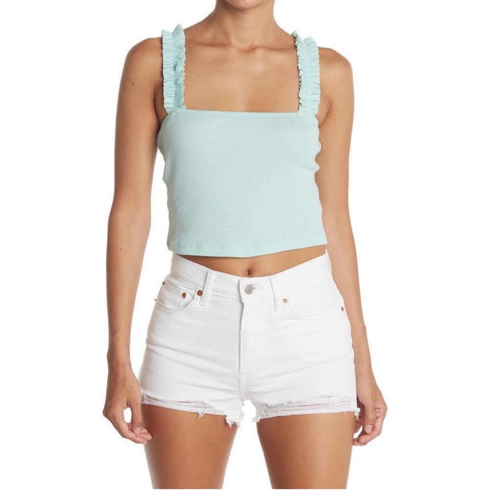 New! Abound Yucca Green ruffle strap crop top; M